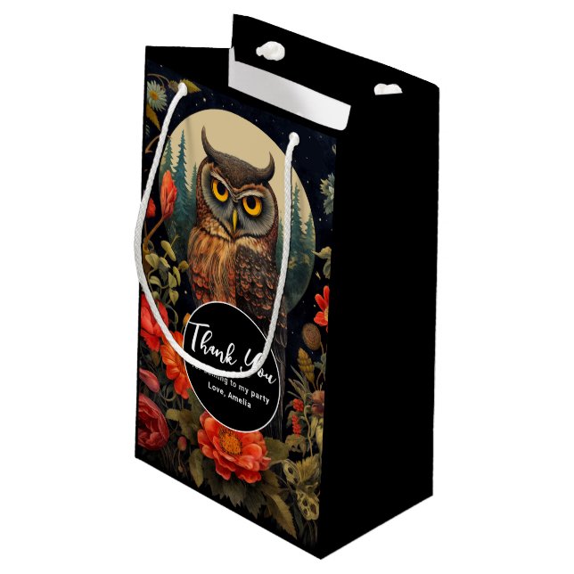 Bolsa De Regalo Pequeña Owl at Night with a Full Moon Thank You (Angulo reverso)