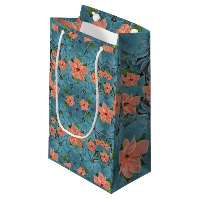 Bolsa De Regalo Pequeña Paintado Pastel suave Poinsettia vacaciones (Angulo Anverso)