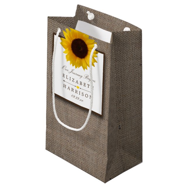 Bolsa De Regalo Pequeña País Rústico Girasol y Boda Burlap (Angulo Anverso)