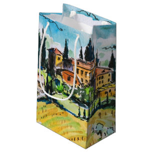 Bolsa De Regalo Pequeña Paisaje con los árboles de la ciudad y de ciprés