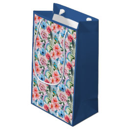 Bolsa De Regalo Pequeña Pájaros de patrón floral Flores de oliva Azul verd