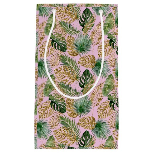 Bolsa De Regalo Pequeña Palm tropical moderna deja a Monstera Purpurina de (Anverso)