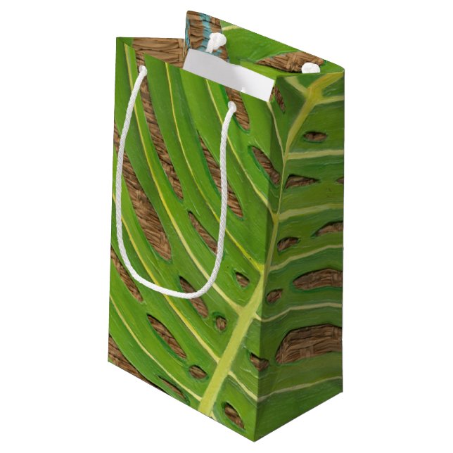 Bolsa De Regalo Pequeña Palma de la impresión de bloque en fondo de mimbre (Angulo reverso)