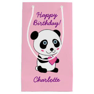 Bolsa De Regalo Pequeña Panda lindo con un corazón rosado personalizado