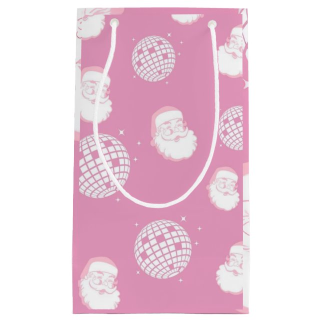 Bolsa De Regalo Pequeña Papá Noel Disco Rosa  (Anverso)