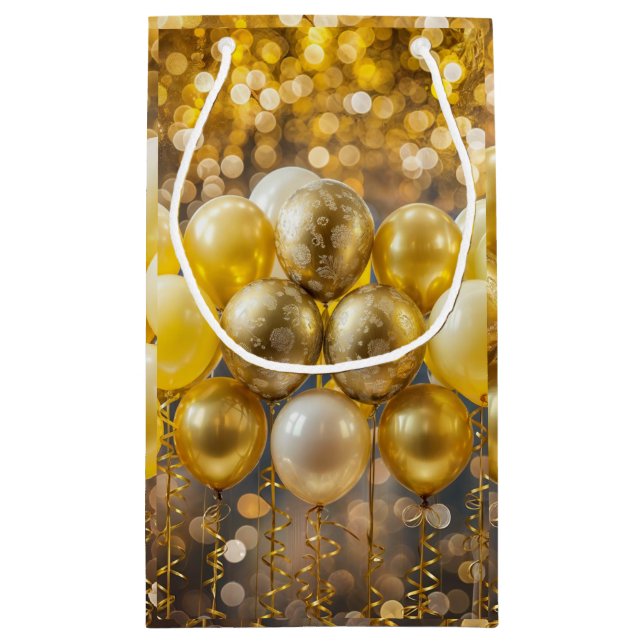 Bolsa De Regalo Pequeña Papel de envolver elegante en globo amarillo y oro (Reverso)