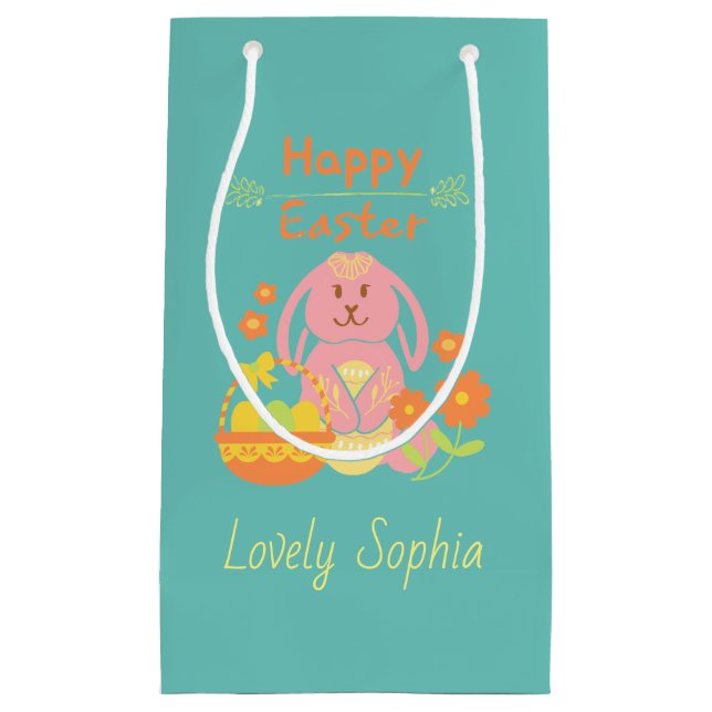 Bolsa de regalo pequeña para conejo rosa de Pascua (Anverso)