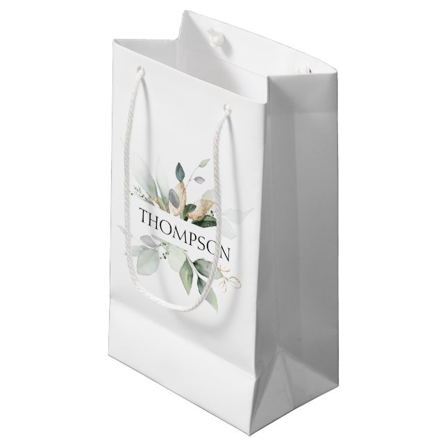 Bolsa De Regalo Pequeña Pareja de Greenery elegante NAME recién casados (Angulo Anverso)