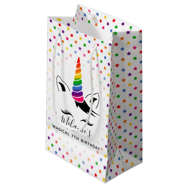 Bolsa De Regalo Pequeña Partido de Cumpleaños Glam Rainbow Unicorn (Angulo Anverso)