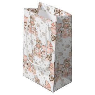 BOLSA DE REGALO PEQUEÑA PASTEL PINK & BROWN BABY BLOCKS BEARS PRAMS