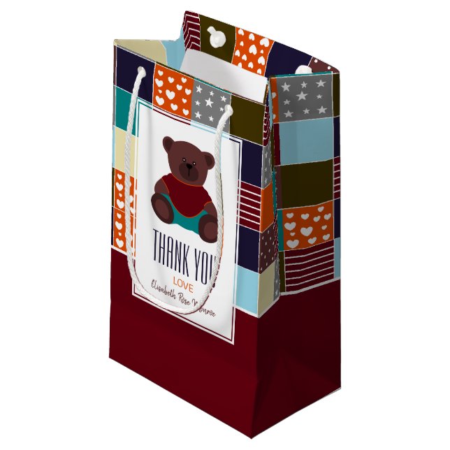 Bolsa De Regalo Pequeña Patchwork Teddy Bear, Baby Shower Gracias Por Favo (Angulo Anverso)