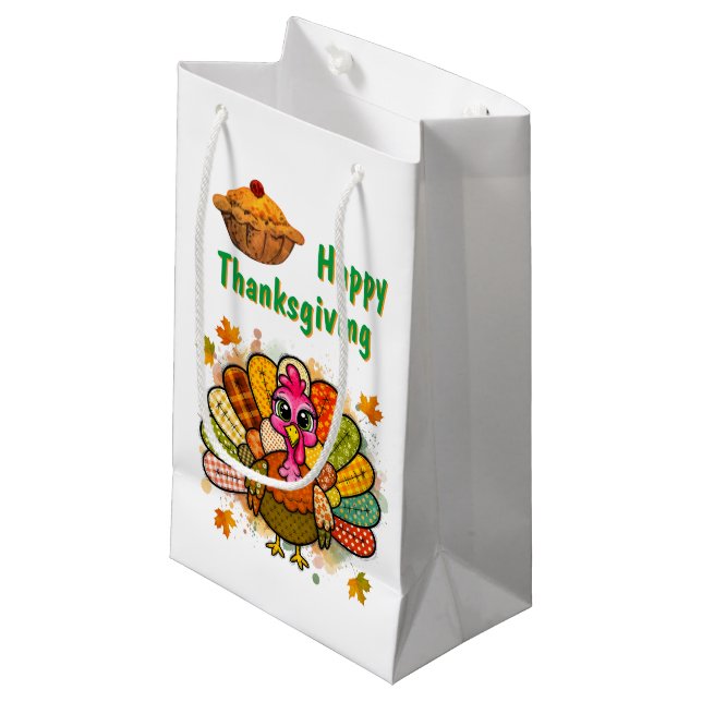 Bolsa De Regalo Pequeña Patchwork Turkey Thanksgiving (Angulo Anverso)