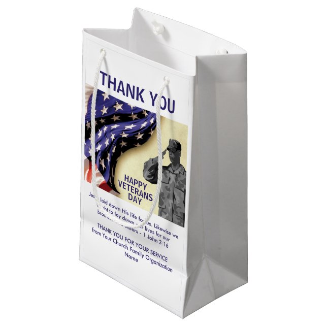 Bolsa De Regalo Pequeña Patriotic USA Gracias a VETERANS DAY (Angulo Anverso)