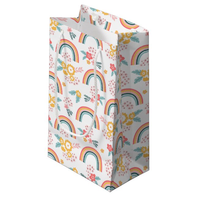 Bolsa De Regalo Pequeña Patrón arcoiris floral colorido (Angulo Anverso)