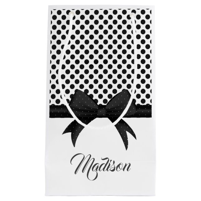 Bolsa De Regalo Pequeña Patrón Black Bow and Dots (Anverso)