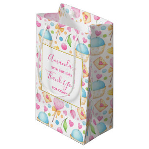 Bolsa De Regalo Pequeña Patrón de acuarela Corazones y Cupcakes Gracias