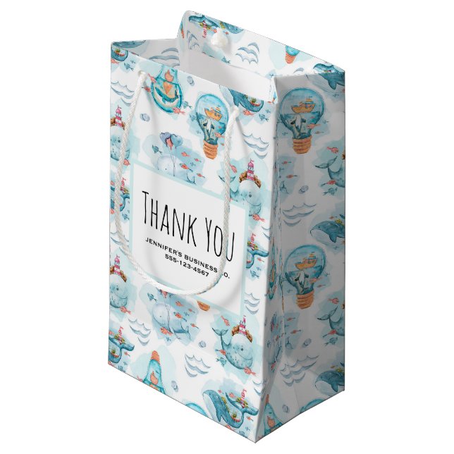 Bolsa De Regalo Pequeña Patrón de acuarela de ballenas náuticas (Angulo Anverso)