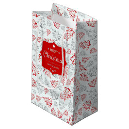 Bolsa De Regalo Pequeña Patrón de árboles de navidad elegantes rojos y pla