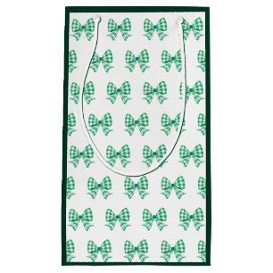 Bolsa De Regalo Pequeña Patrón de arco de gingham verde blanco