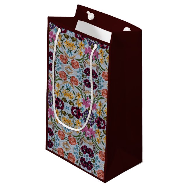 Bolsa De Regalo Pequeña Patrón de bordado floral con bonitas flores (Angulo Anverso)