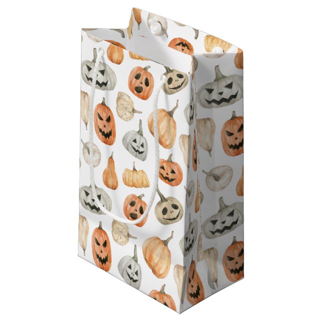 Bolsa De Regalo Pequeña Patrón de calabaza de acuarela divertida (Angulo Anverso)