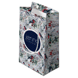 Bolsa De Regalo Pequeña Patrón de camachuelo y bayas de Navidad