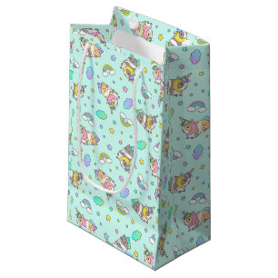Bolsa De Regalo Pequeña Patrón de cerdo unicornio de Guinea Kawaii en azu