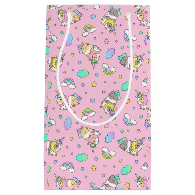 Bolsa De Regalo Pequeña Patrón de cerdo unicornio kawaii en rosa (Anverso)