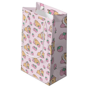 Bolsa De Regalo Pequeña Patrón de cerdos de Guinea rosa y fresa