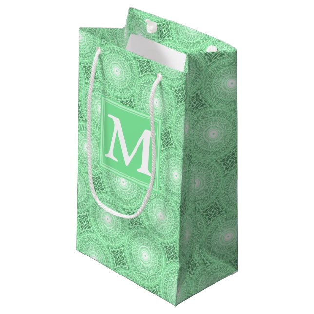 Bolsa De Regalo Pequeña Patrón de círculos verdes de primavera monograma (Angulo Anverso)