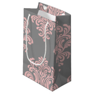 Bolsa De Regalo Pequeña Patrón de Damasco rosa y gris