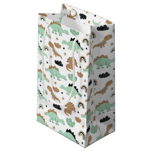 Bolsa De Regalo Pequeña Patrón de dinosaurio verde de menta