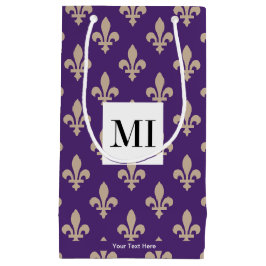 Bolsa De Regalo Pequeña Patrón de Flor de Lis, Francés, Real, Crema, Púrpu