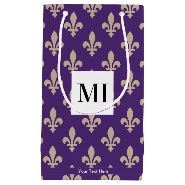 Bolsa De Regalo Pequeña Patrón de Flor de Lis, Francés, Real, Crema, Púrpu (Anverso)