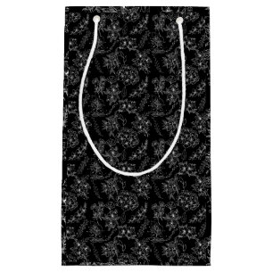 Bolsa De Regalo Pequeña Patrón de flores planas 01b Negro BG
