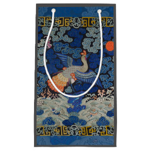 Bolsa De Regalo Pequeña Patrón de grulla china vintage: azul imperial