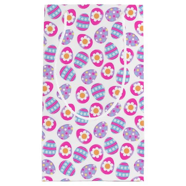 Bolsa De Regalo Pequeña Patrón de Huevos de Pascua Rosa y Morado (Anverso)