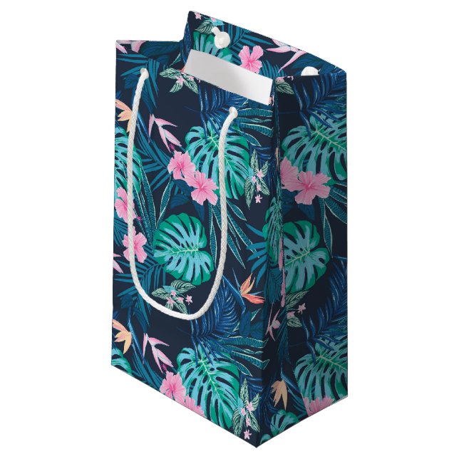 Bolsa De Regalo Pequeña Patrón de jardín de flores tropical azul (Angulo Anverso)