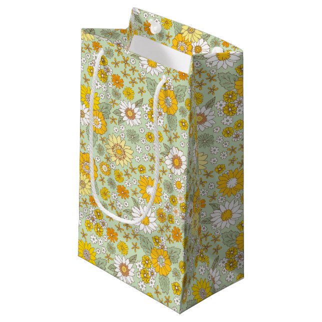 Bolsa De Regalo Pequeña Patrón de jardín floral amarillo (Angulo Anverso)