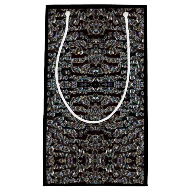 Bolsa De Regalo Pequeña Patrón de joyas de diamantes elegante plata y negr (Anverso)