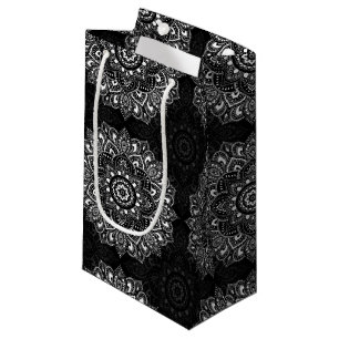 Bolsa De Regalo Pequeña Patrón de mandala hindú espiritual negro