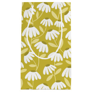 Bolsa De Regalo Pequeña Patrón de margaritas florales verde oliva y mostaz