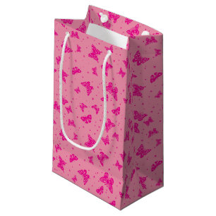 Bolsa De Regalo Pequeña Patrón de motivos de mariposa rosada