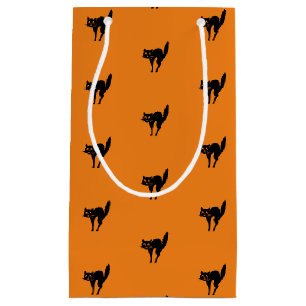 Bolsa De Regalo Pequeña Patrón de naranja negro de gato negro de Hallowee