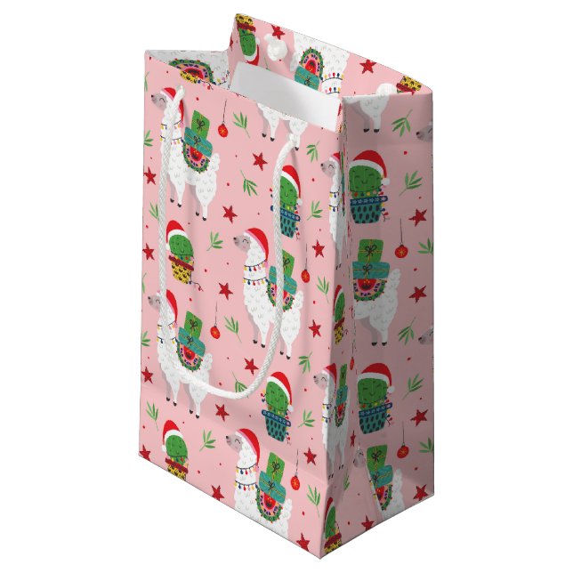 Bolsa De Regalo Pequeña Patrón de Navidades Llamas y Cacti (Angulo Anverso)
