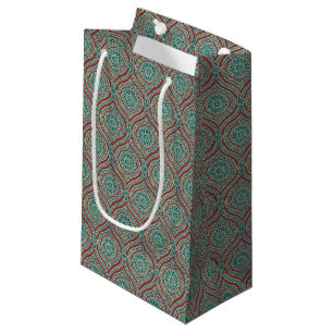 Bolsa De Regalo Pequeña Patrón de ogeo étnico de moda en marrón, Verde azu