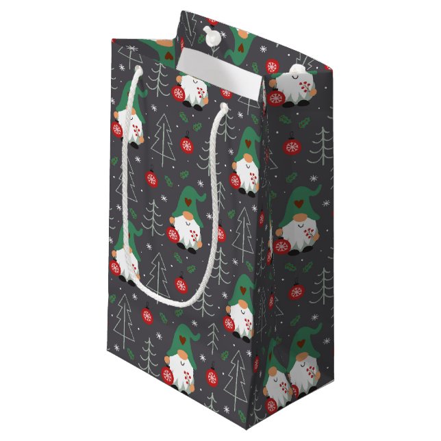 Bolsa De Regalo Pequeña Patrón de ornamentos de árbol de navidad de gnomo  (Angulo Anverso)