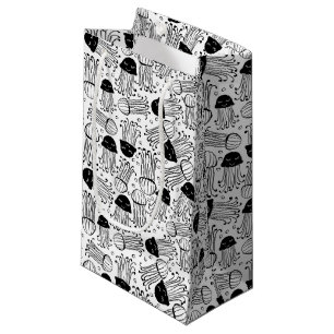 Bolsa De Regalo Pequeña Patrón de pez gelatina de doodle blanco y negro
