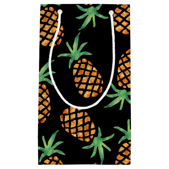 Bolsa De Regalo Pequeña Patrón de piña tropical negro (Anverso)