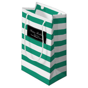 Bolsa De Regalo Pequeña Patrón de rayas verdes esmeraldas personalizado
